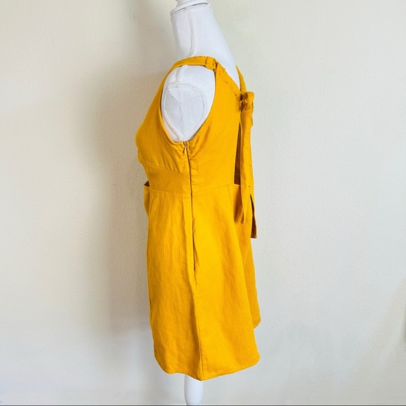 Forever 21 Woven Mustard Yellow Twist Cut Out Mini Dress - Picture 5 of 6